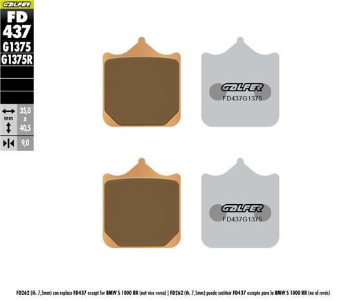 [FD437-G1375] GALFER SET PASTILLAS DELT BMW S1000RR´09-18 TRIUMPH DAYTONA 765´20 SPEED TRIPLE 1050´11-16 USO DEPORTIVO Y COMPETICIÓN